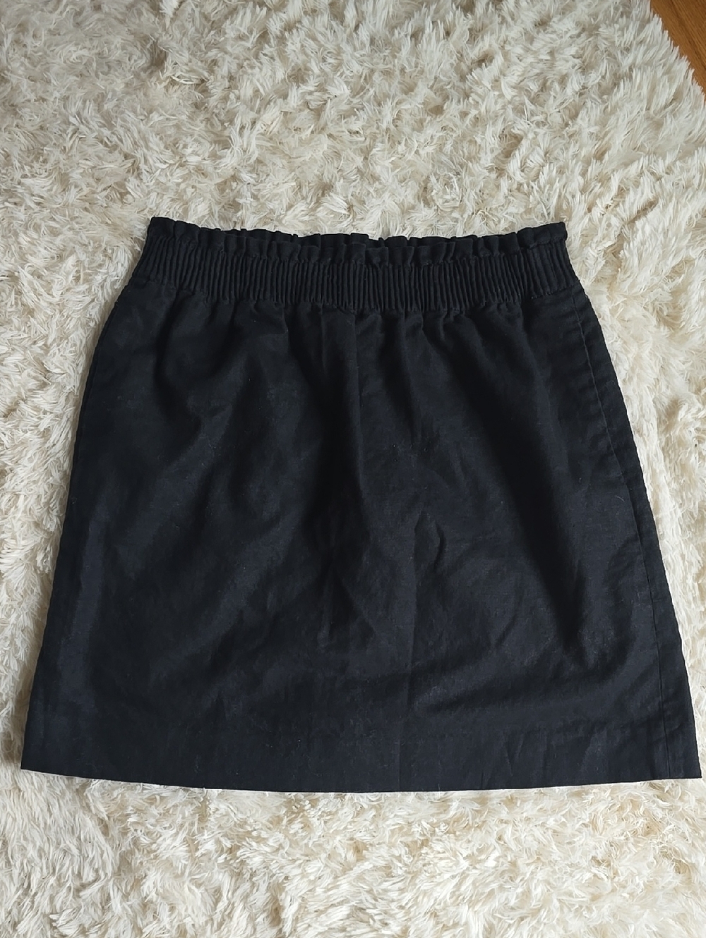 Women's Linen POCKETS Black Elastic-Waist Casual Skirt